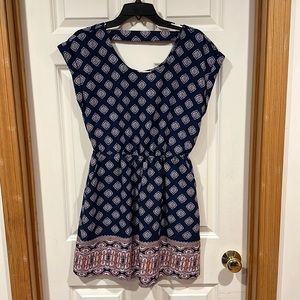 Hippie Rose Navy Patterned Sleeveless Dress, Size M